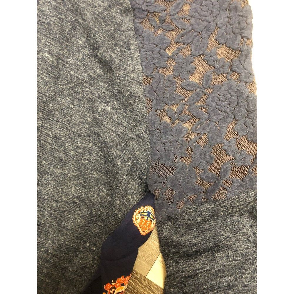 Miss Me Sweater S Navy Sheer Lace Shoulders High-low Floral Boho Mixed Media - Picture 7 of 11